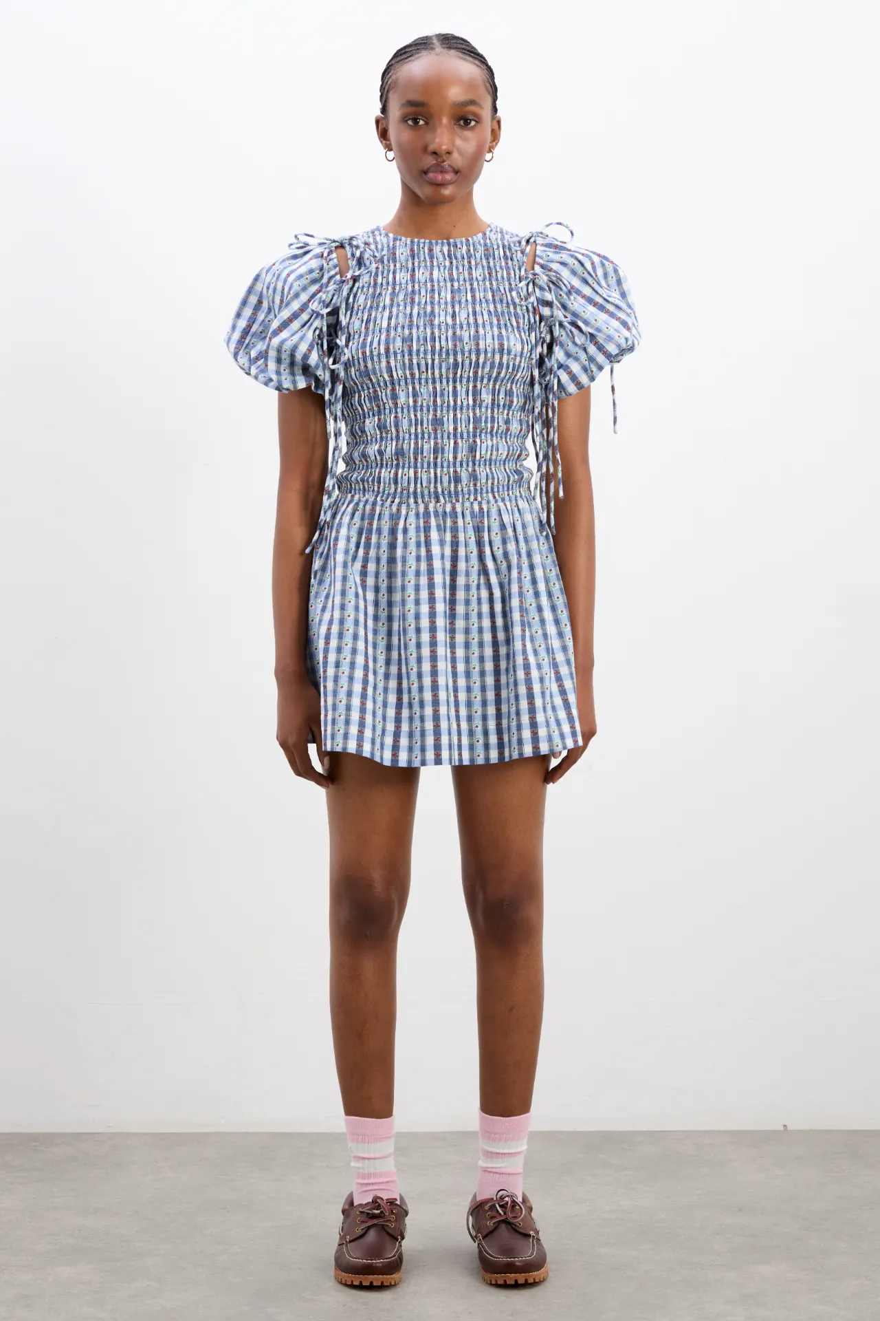 becca mini dress - blue margot gingham sold by Damson Madder