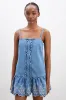 lana mini dress - embroidered denim sold by Damson Madder