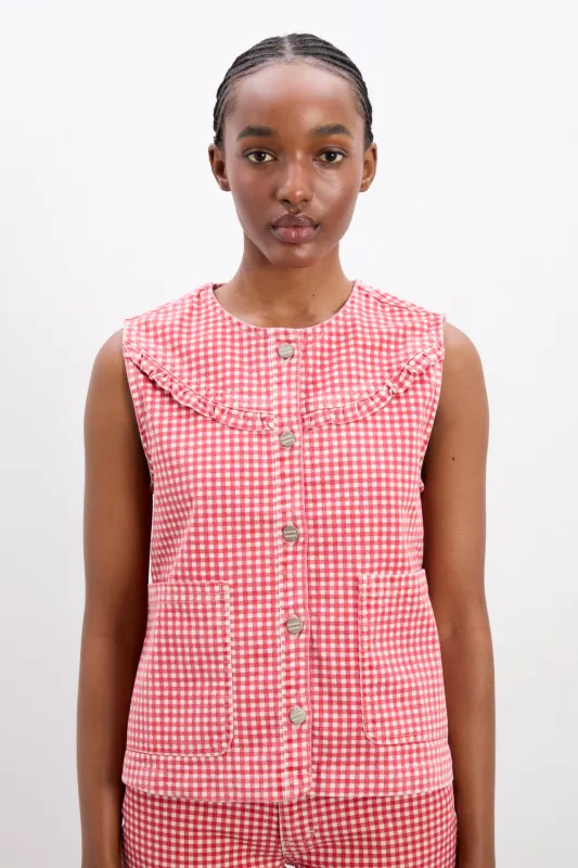 mari top- red gingham sold by Damson Madder