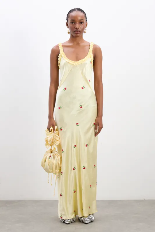 simone slip midi dress - butter yellow sold by Damson Madder