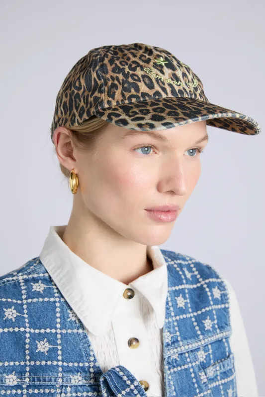 washed smiley cap in leopard print sold by Damson Madder