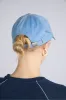 washed smiley cap in blue with navy embroidery sold by Damson Madder