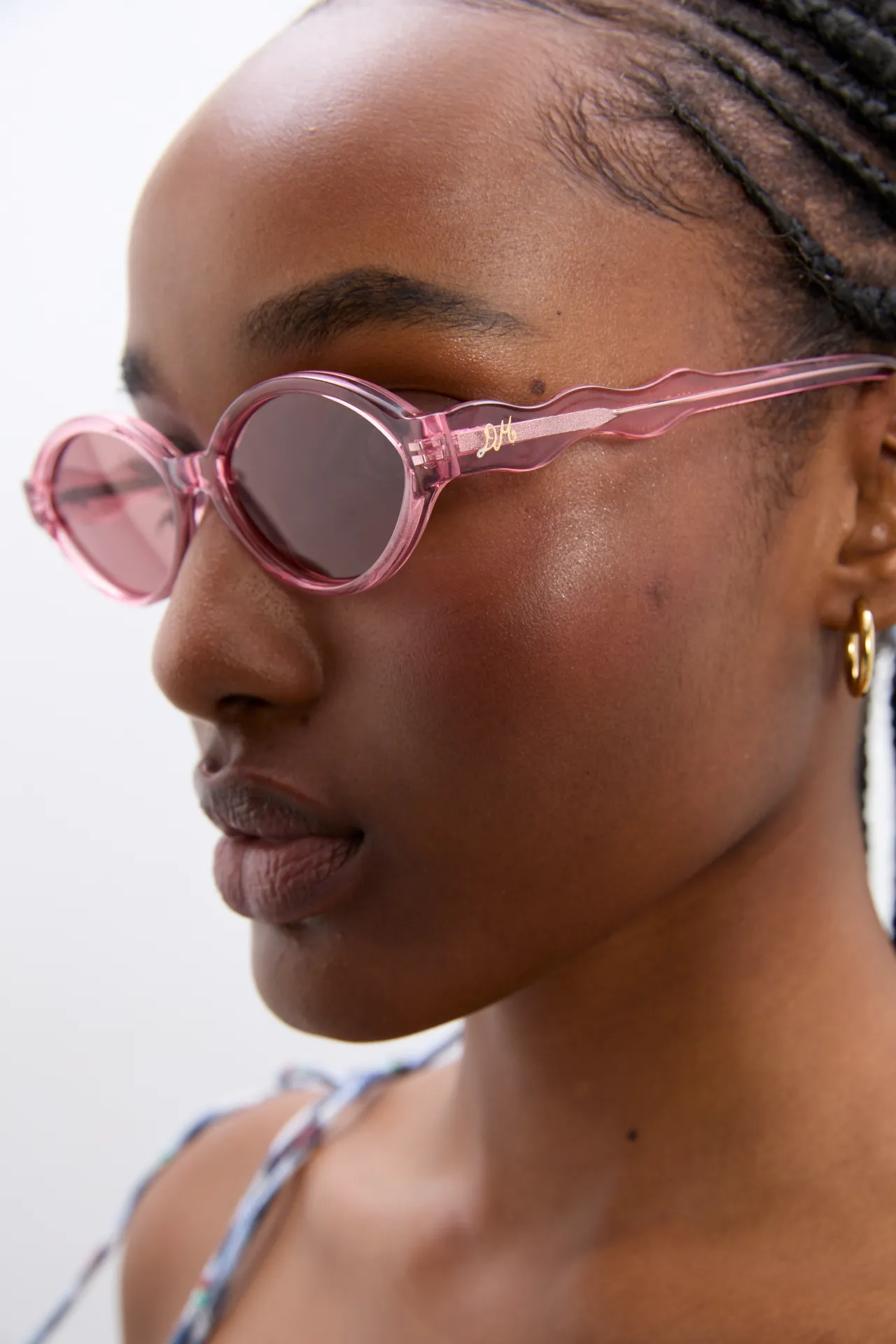 slim oval sunglasses with wavy temple in pink sold by Damson Madder product image thumbnail 5
