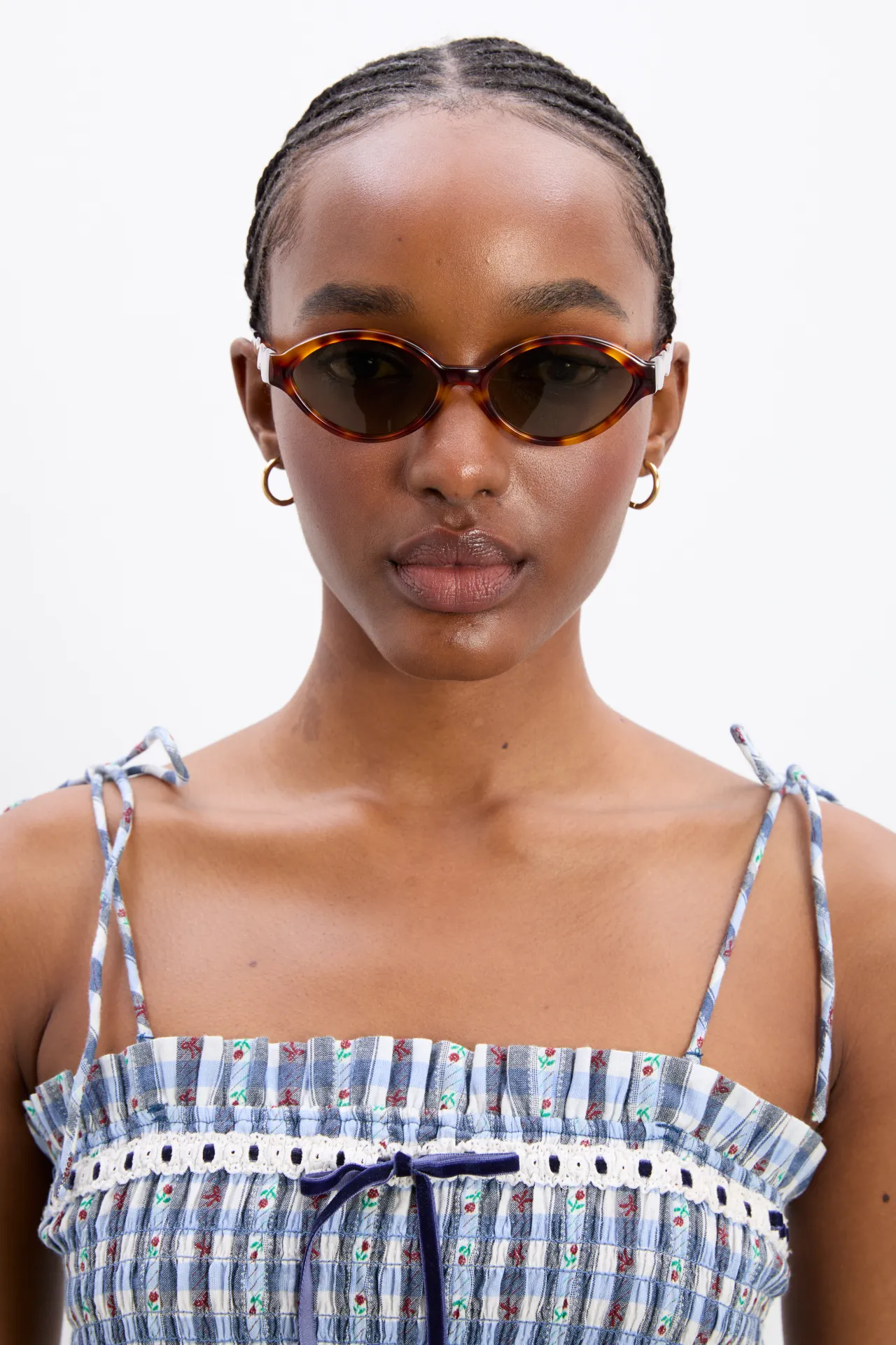 slim oval sunglasses with wavy temple in tort sold by Damson Madder product image thumbnail 2