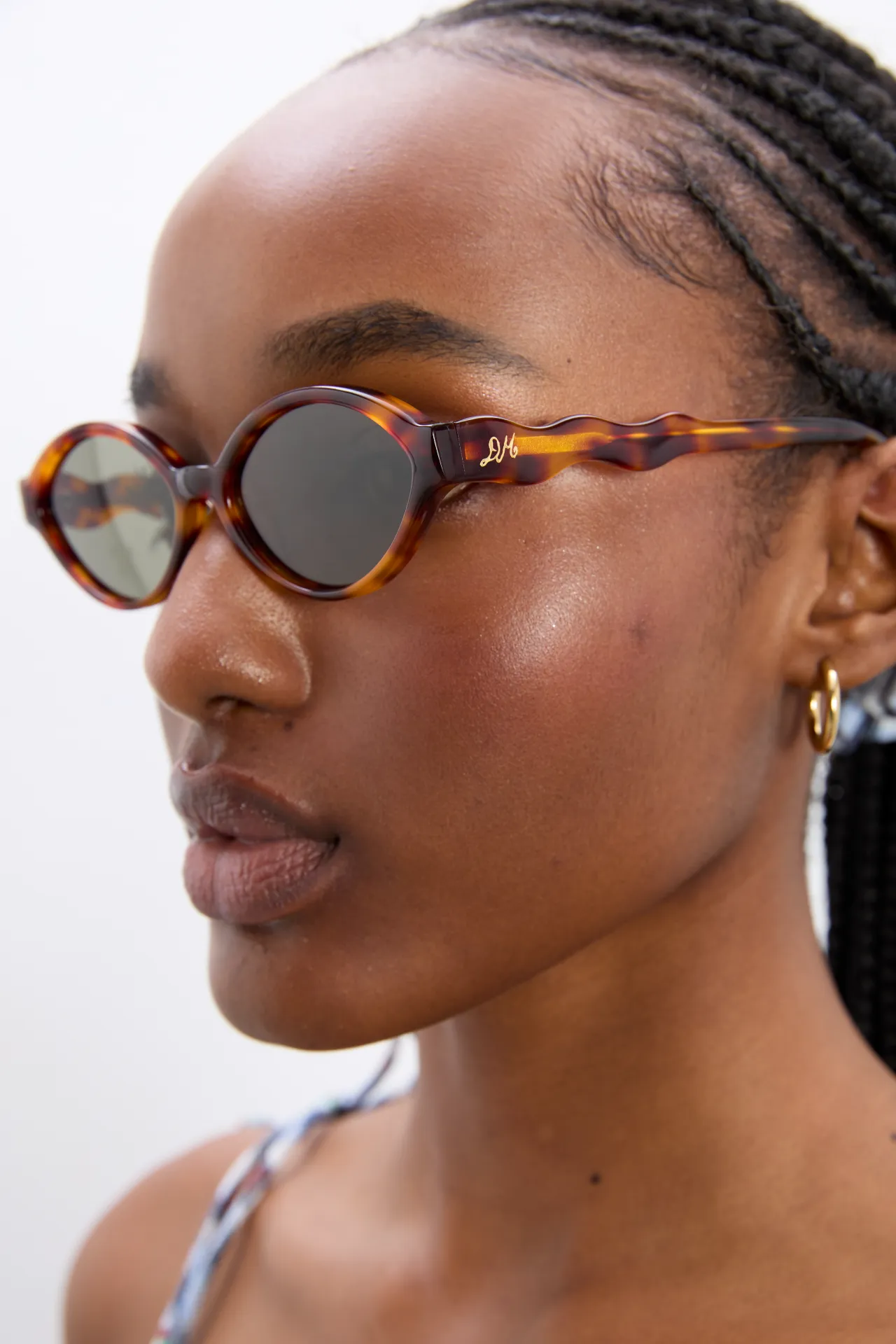 slim oval sunglasses with wavy temple in tort sold by Damson Madder product image thumbnail 5