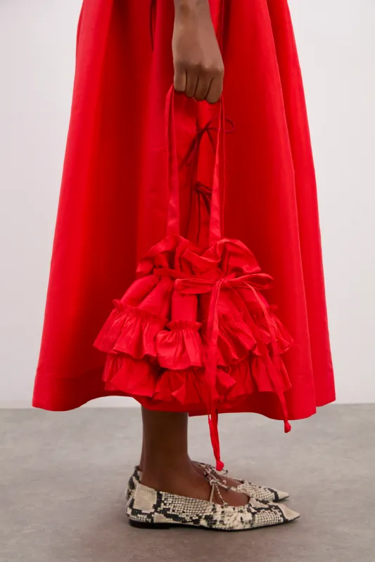 sita frilly pouch bag - red sold by Damson Madder