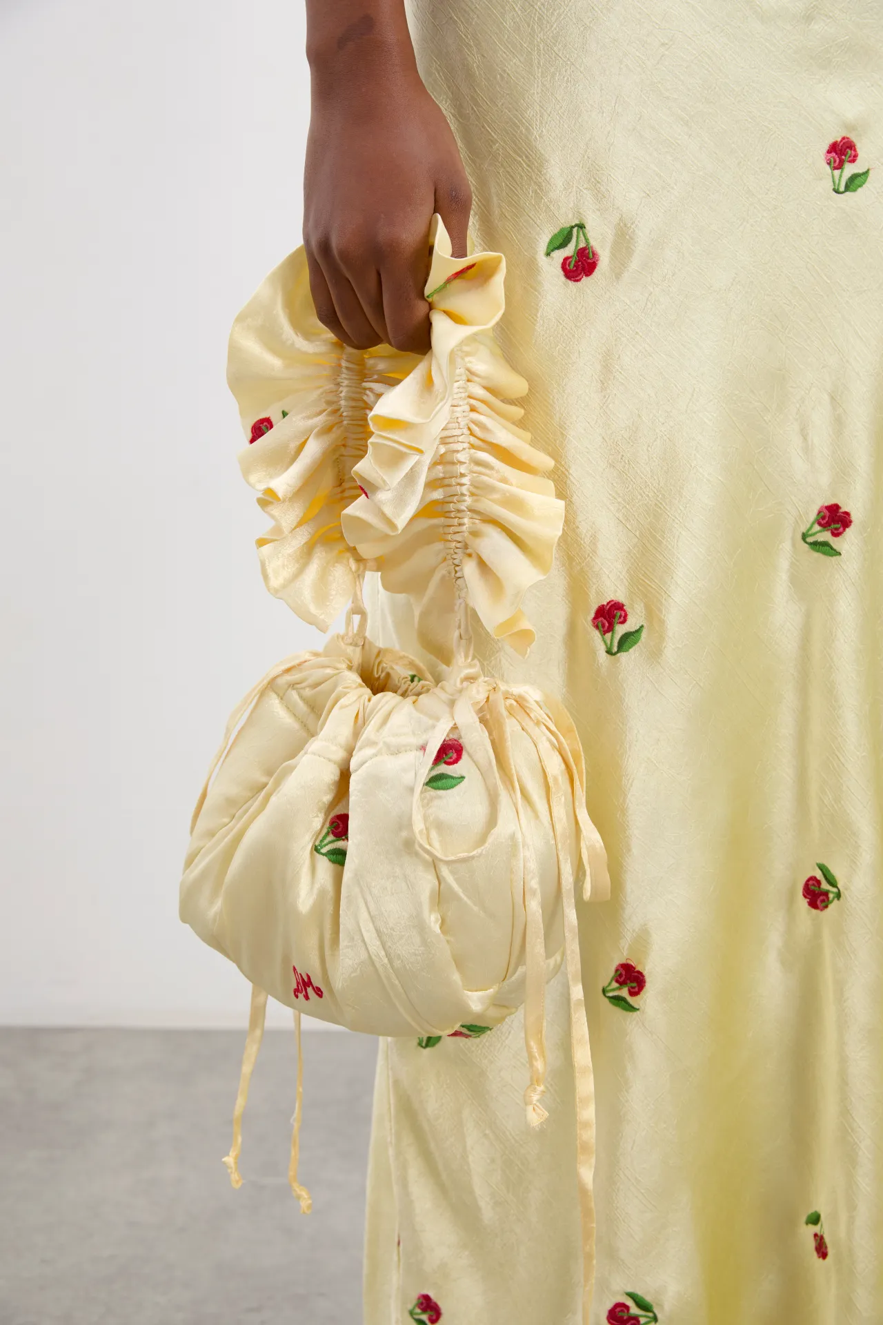 simone satin scrunchie bag - butter yellow sold by Damson Madder product image thumbnail 3
