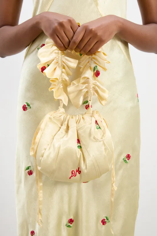 simone satin scrunchie bag - butter yellow made by Damson Madder