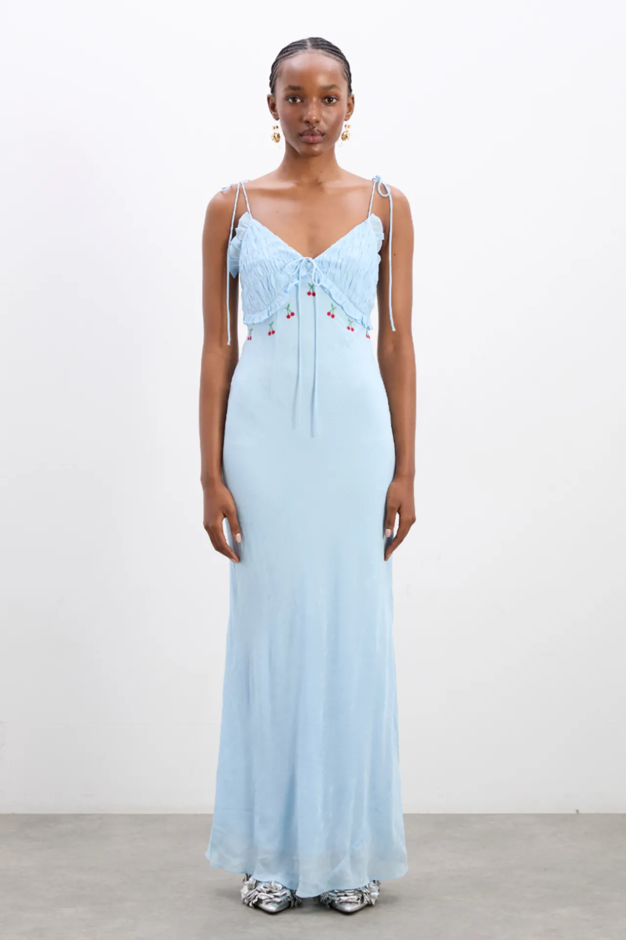 isabella slip midi dress - blue monika jacquard sold by Damson Madder