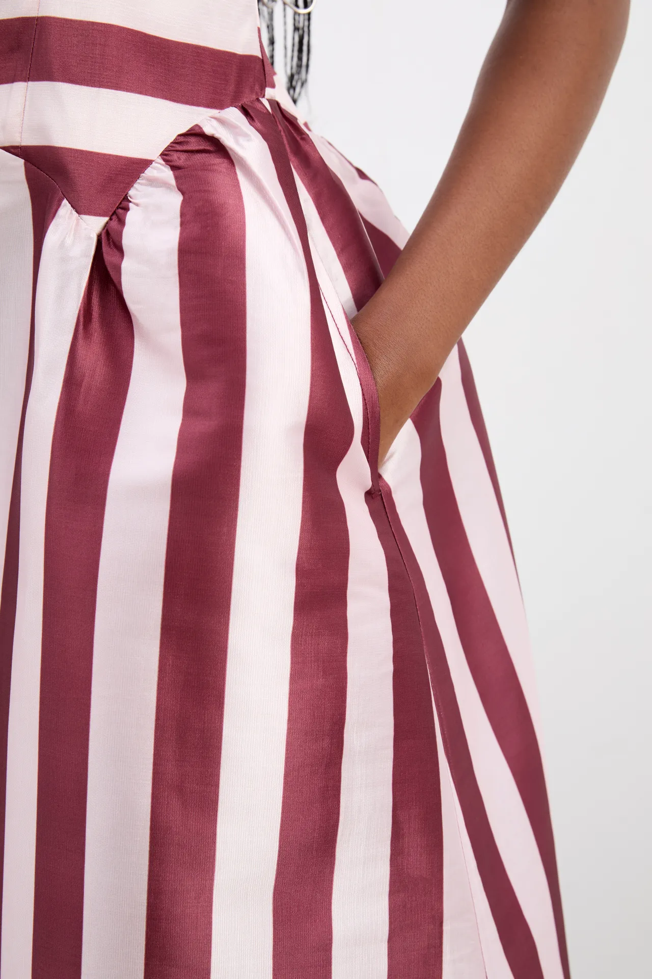 rachel ruffle midi dress- pink burg stripe sold by Damson Madder product image thumbnail 3