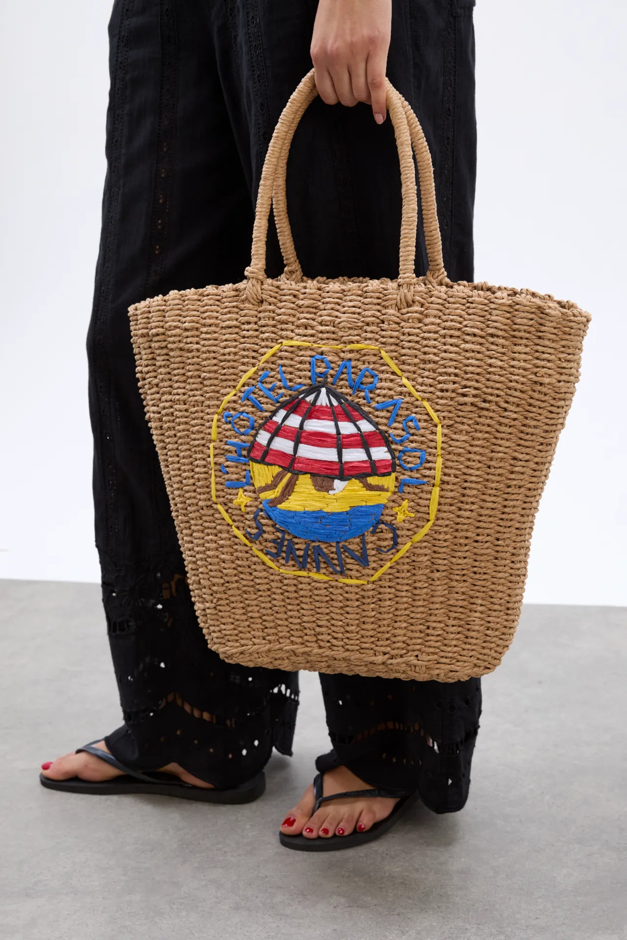 straw market bag with l'hotel embroidery sold by Damson Madder product image thumbnail 2