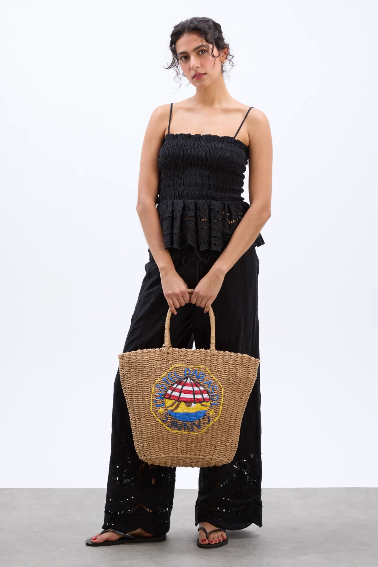 straw market bag with l'hotel embroidery sold by Damson Madder product image thumbnail 3