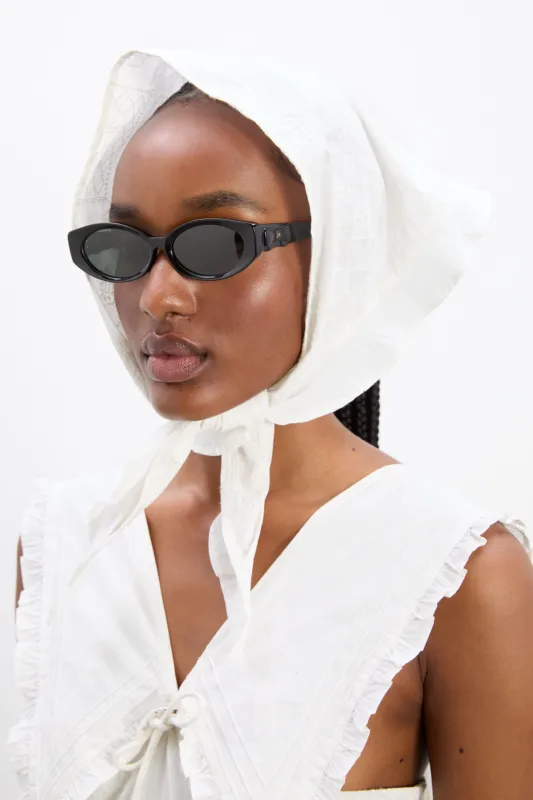 fan fan head scarf in patchwork embroidery sold by Damson Madder