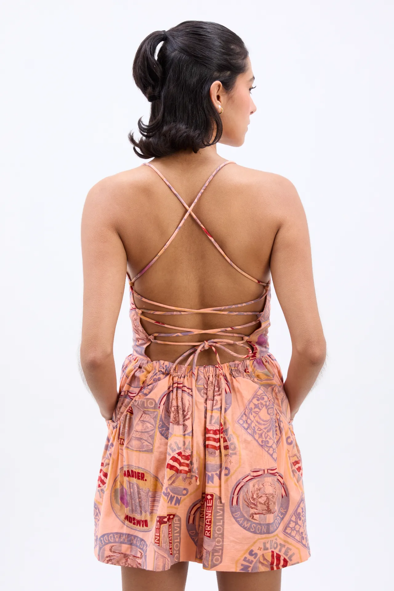 Peaches Mini Apron Dress - Papaya Holiday Print sold by Damson Madder product image thumbnail 2