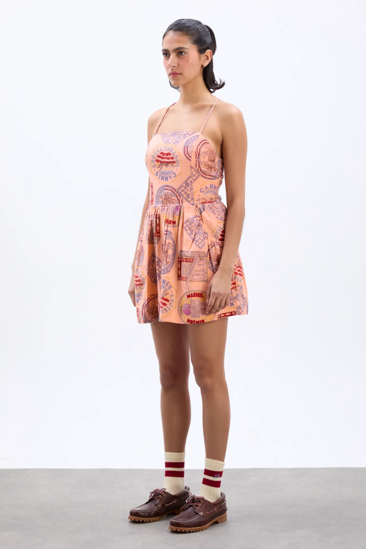 Peaches Mini Apron Dress - Papaya Holiday Print sold by Damson Madder product image thumbnail 3