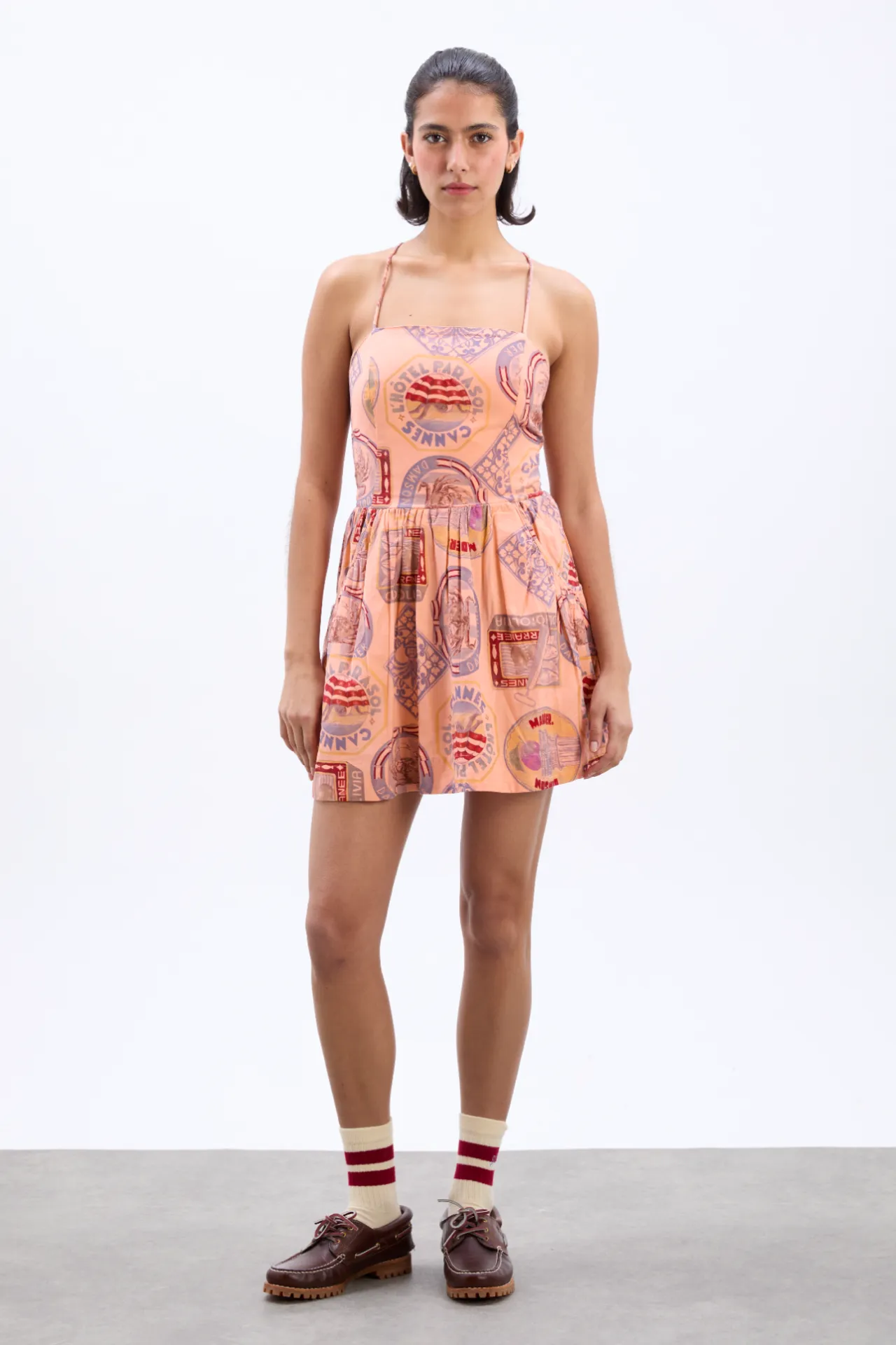 Peaches Mini Apron Dress - Papaya Holiday Print sold by Damson Madder product image thumbnail 4