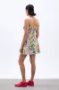 fleur shirred mini dress- orange fruit wrapper sold by Damson Madder