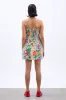 fleur shirred mini dress- orange fruit wrapper sold by Damson Madder