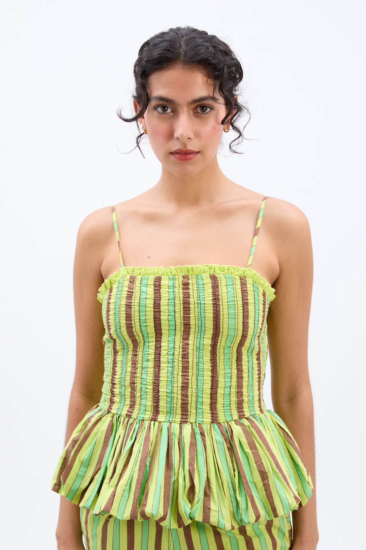 bethan bubble cami - tropical business stripe sold by Damson Madder product image thumbnail 3