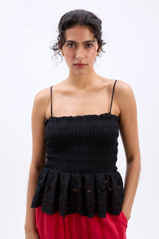 martina embroidered cami - black sold by Damson Madder