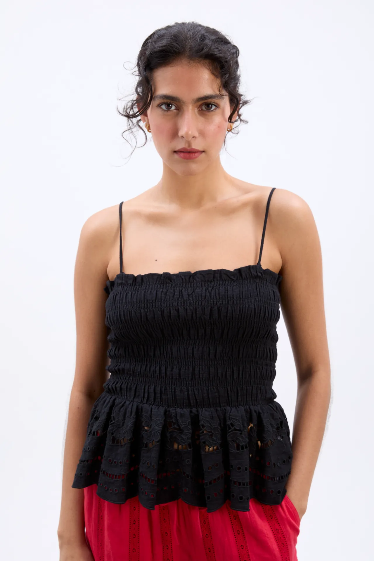 martina embroidered cami - black sold by Damson Madder