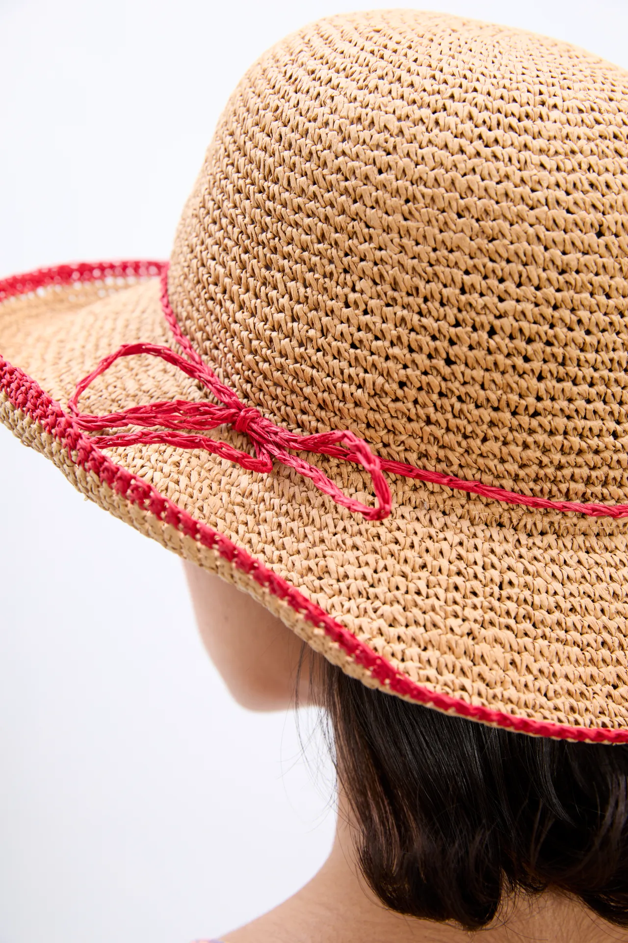 roll back raffia hat with red bow detail sold by Damson Madder product image thumbnail 2
