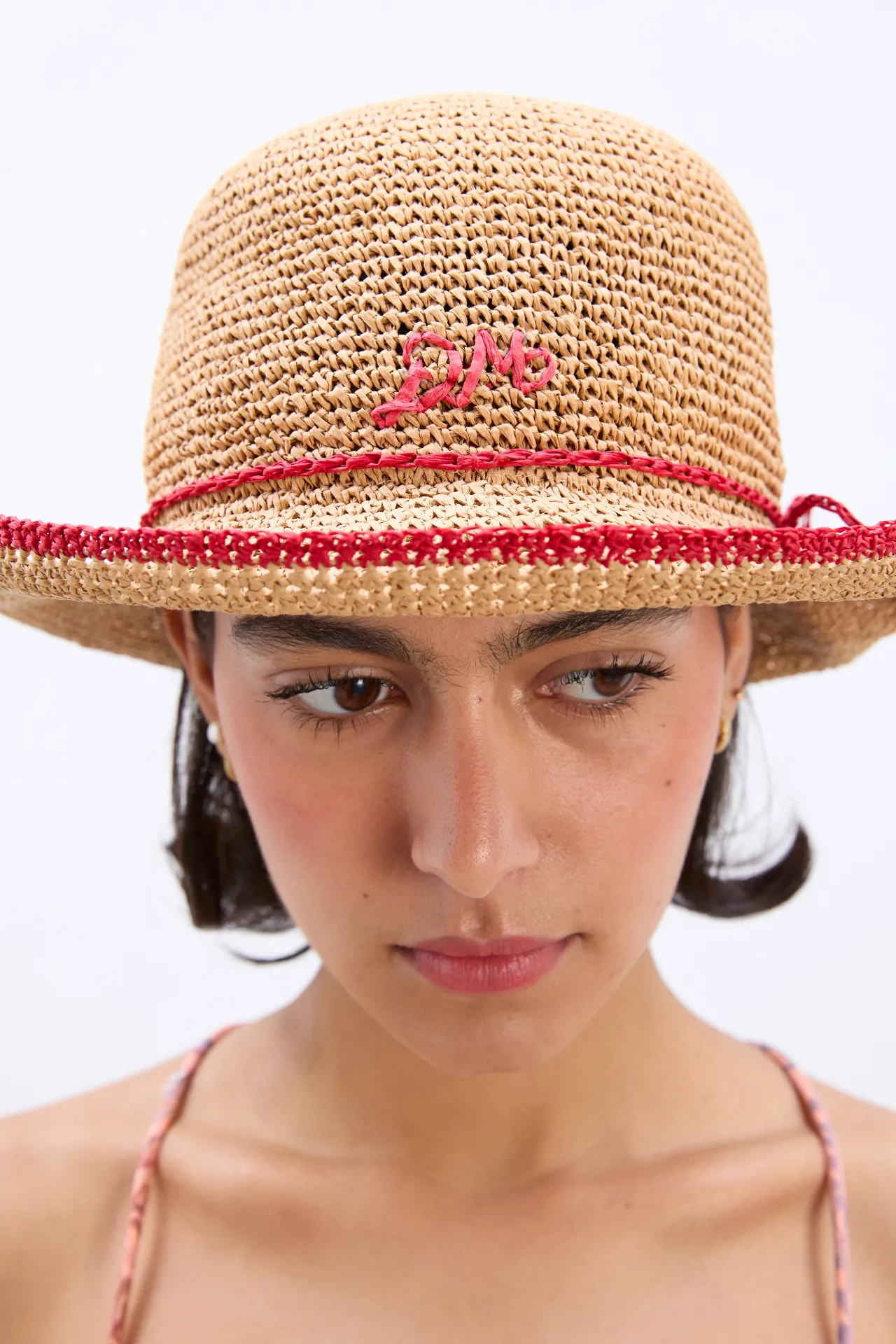 roll back raffia hat with red bow detail sold by Damson Madder product image thumbnail 5