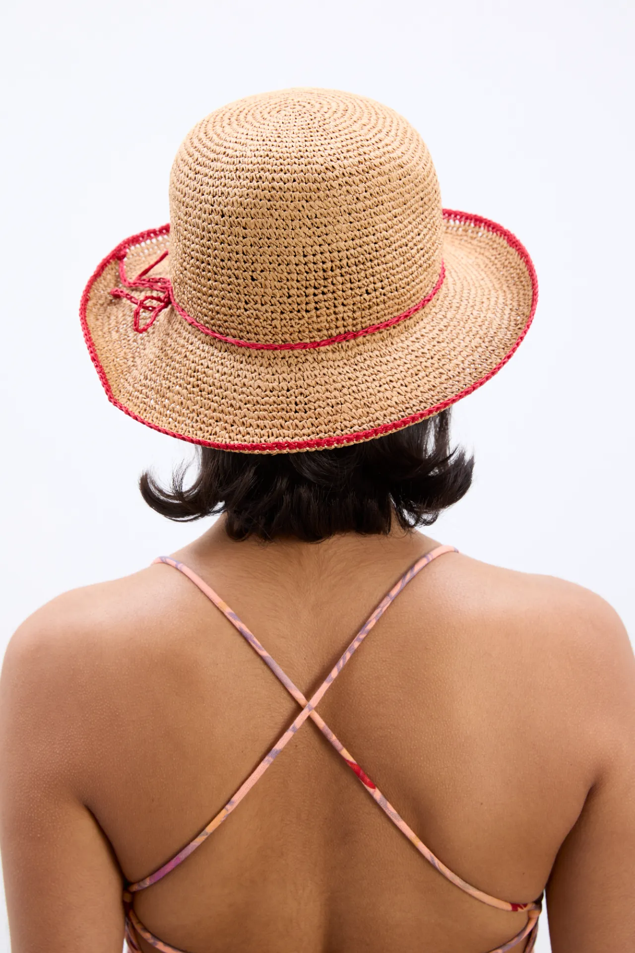 roll back raffia hat with red bow detail sold by Damson Madder product image thumbnail 3