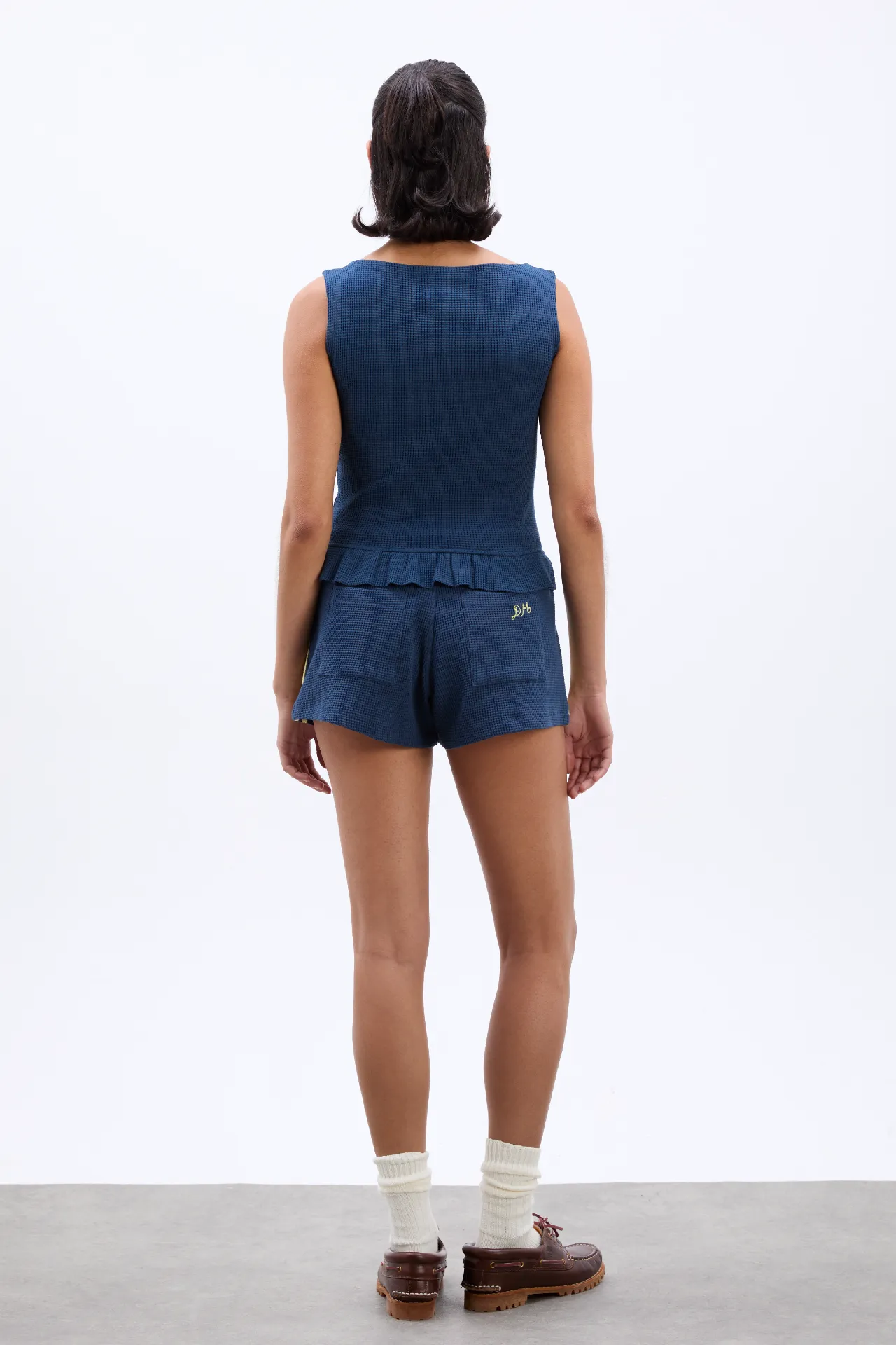 hattie waffle cami - navy/butter sold by Damson Madder product image thumbnail 3