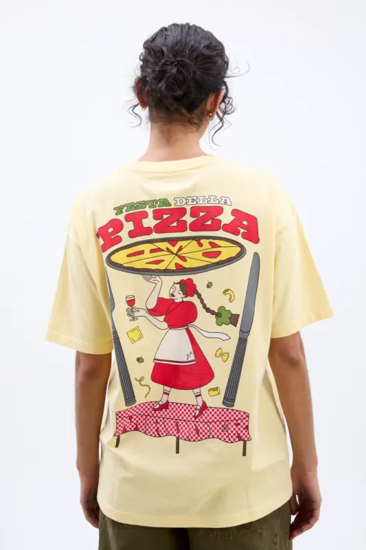 pizza party boyfriend tee- yellow sold by Damson Madder