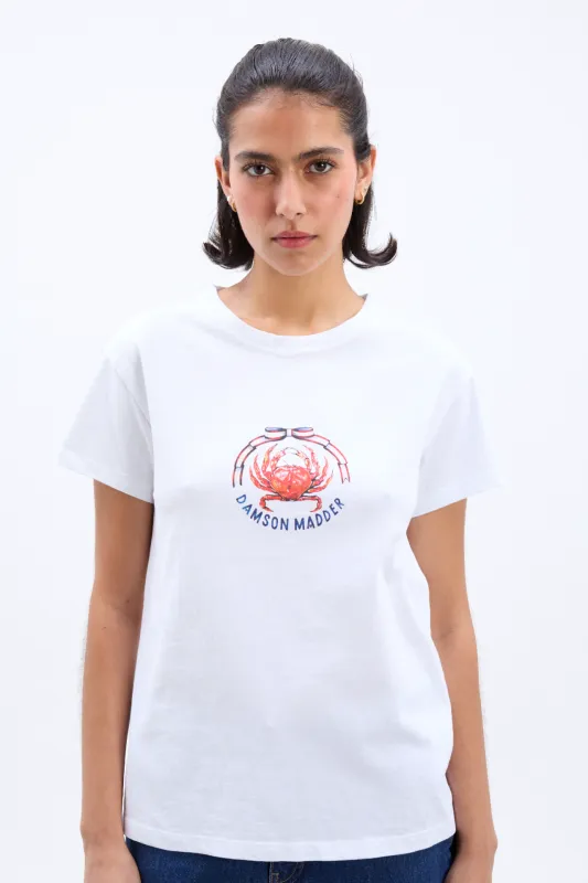crabby bow shrunken tee- white sold by Damson Madder