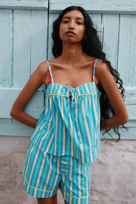 ellis shell top - bold turquoise stripe sold by Damson Madder