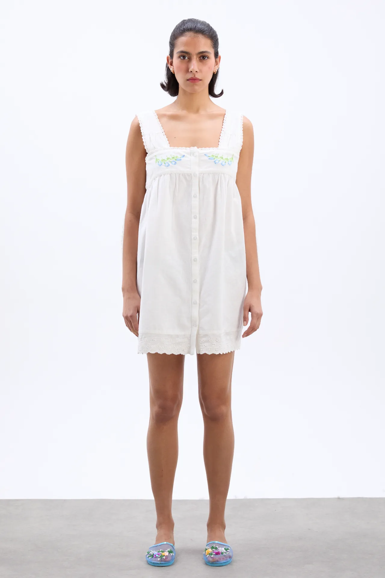 elspeth embroidered nightdress - white sold by Damson Madder