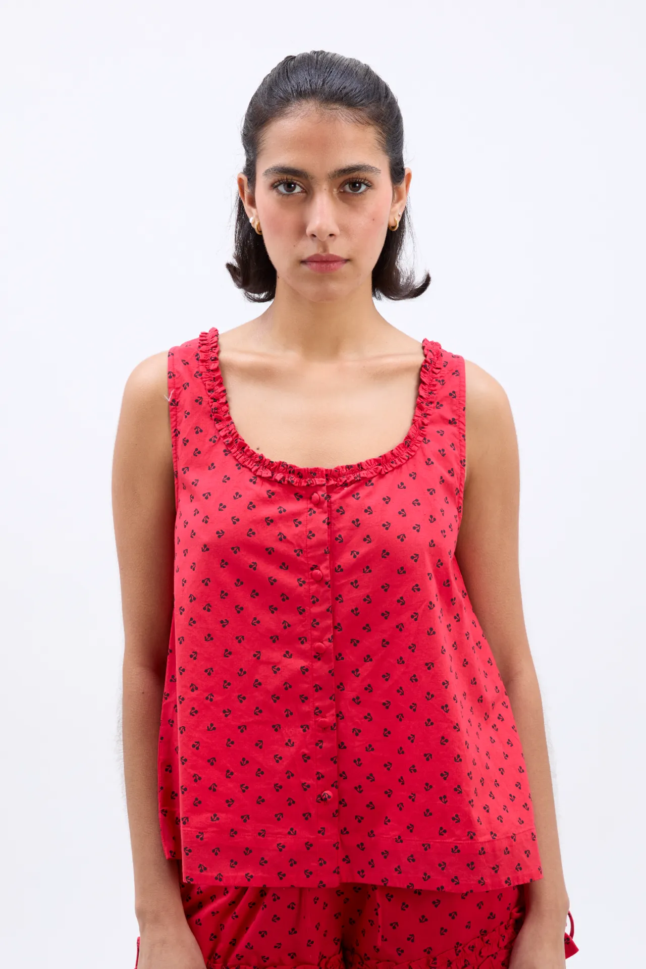 mafalda ruffle neck top - red cherry sold by Damson Madder product image thumbnail 2