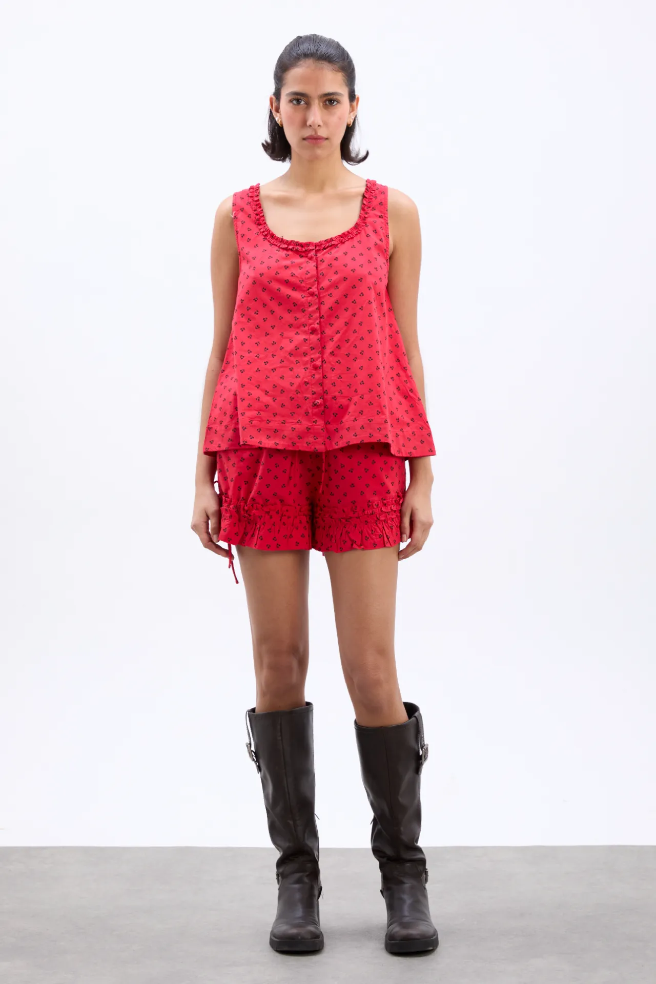 mafalda ruffle neck top - red cherry sold by Damson Madder product image thumbnail 3