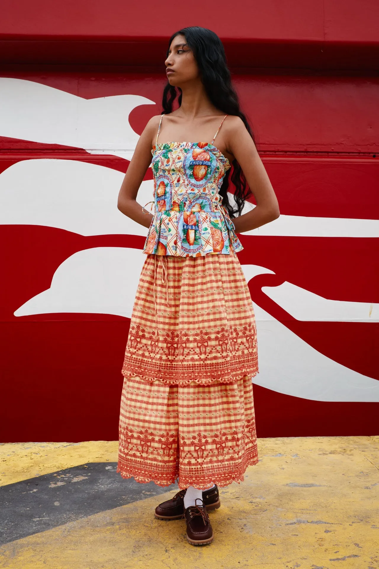cosette rara midi skirt - orange gingham sold by Damson Madder