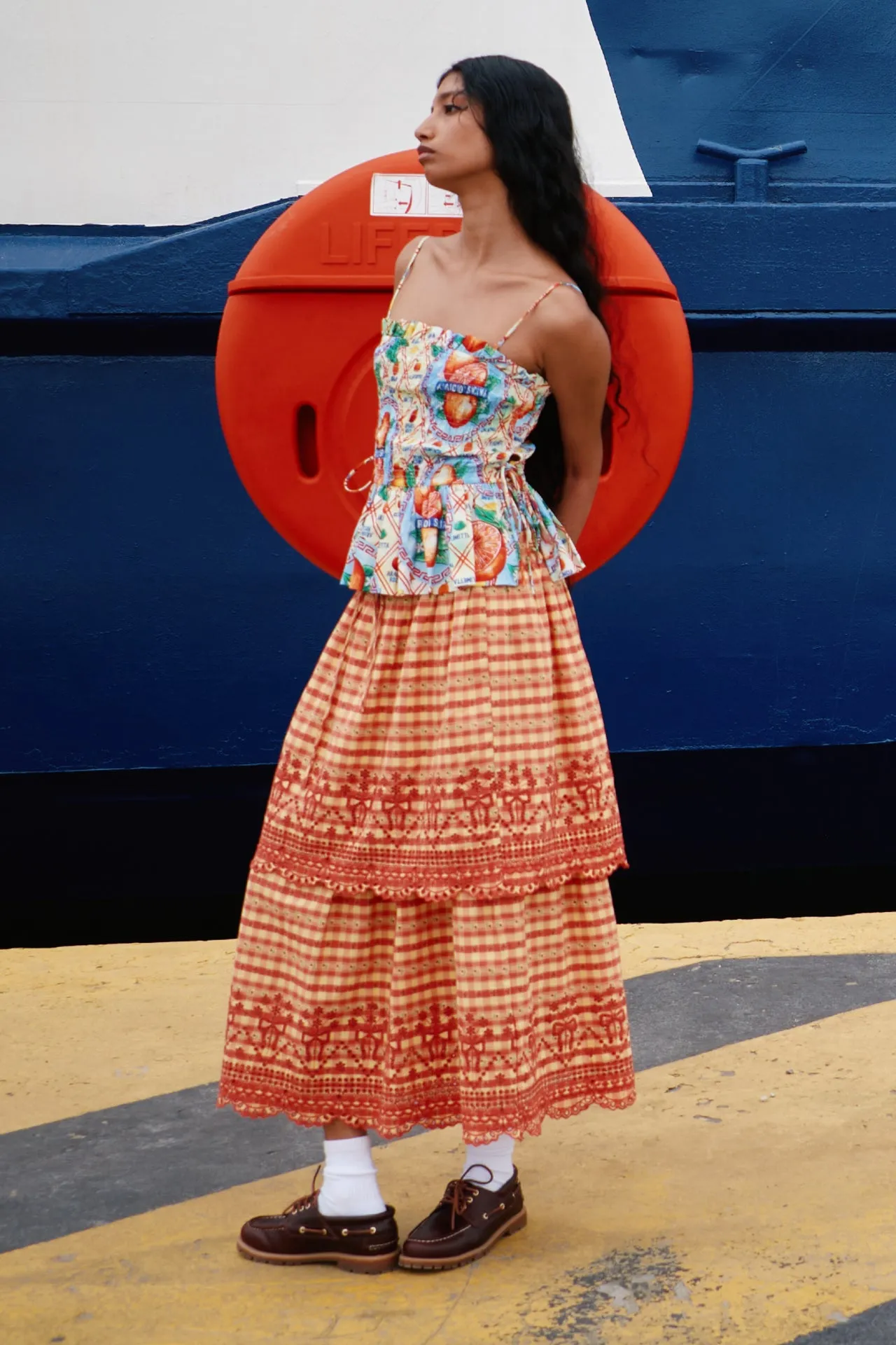 cosette rara midi skirt - orange gingham sold by Damson Madder product image thumbnail 2