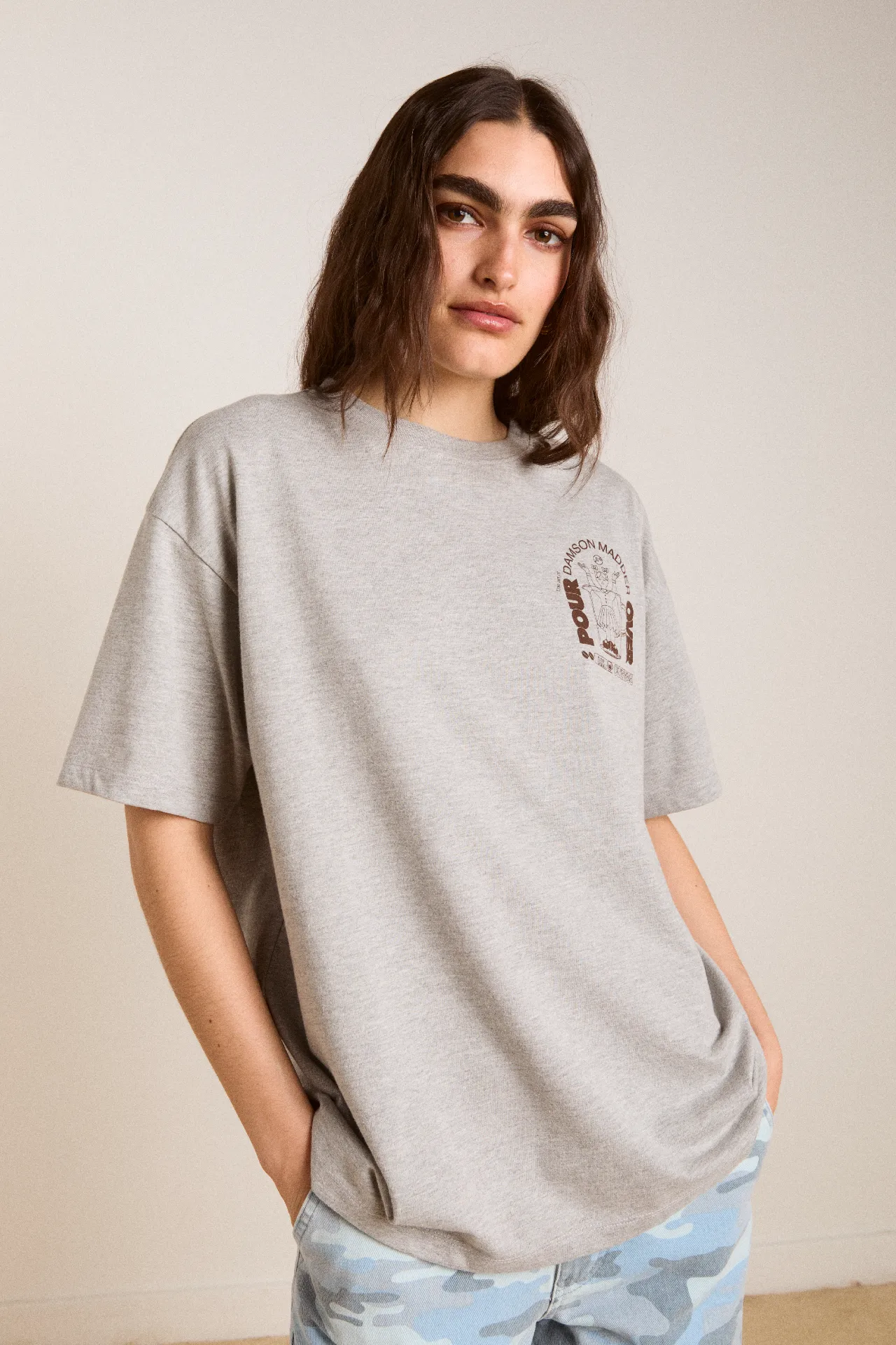 pour over coffee boyfriend tee - grey sold by Damson Madder product image thumbnail 2