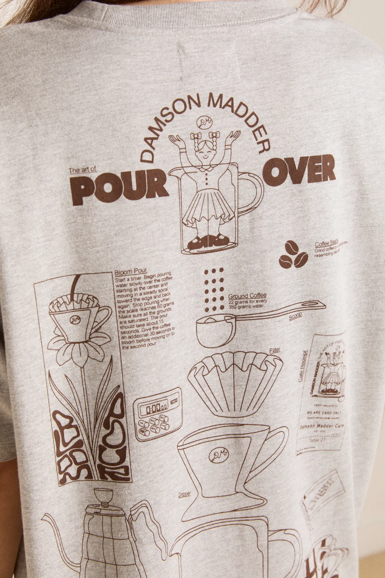 pour over coffee boyfriend tee - grey sold by Damson Madder product image thumbnail 5