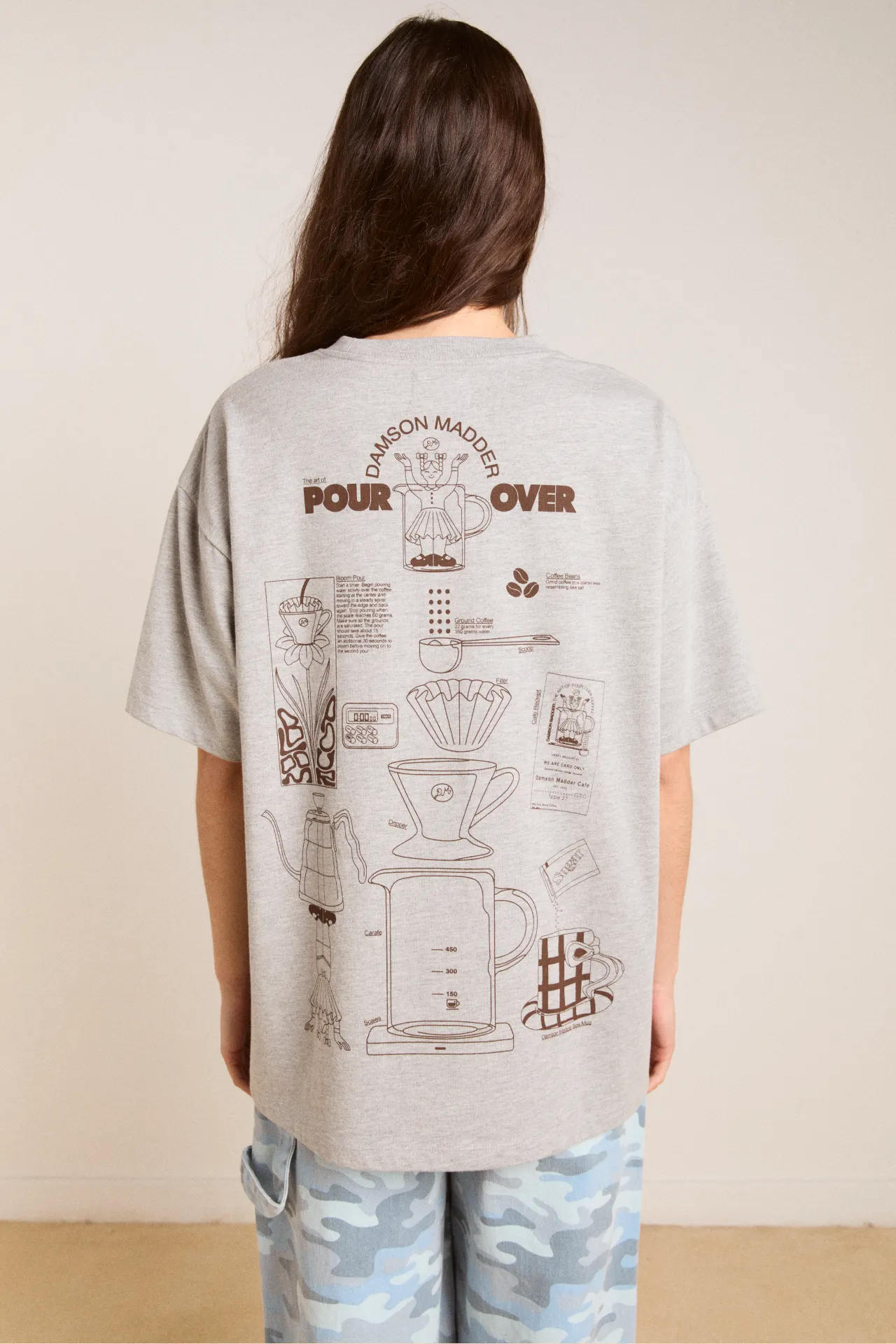 pour over coffee boyfriend tee - grey sold by Damson Madder