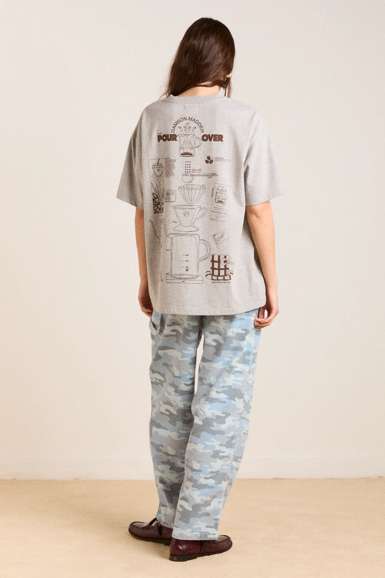 pour over coffee boyfriend tee - grey sold by Damson Madder product image thumbnail 4