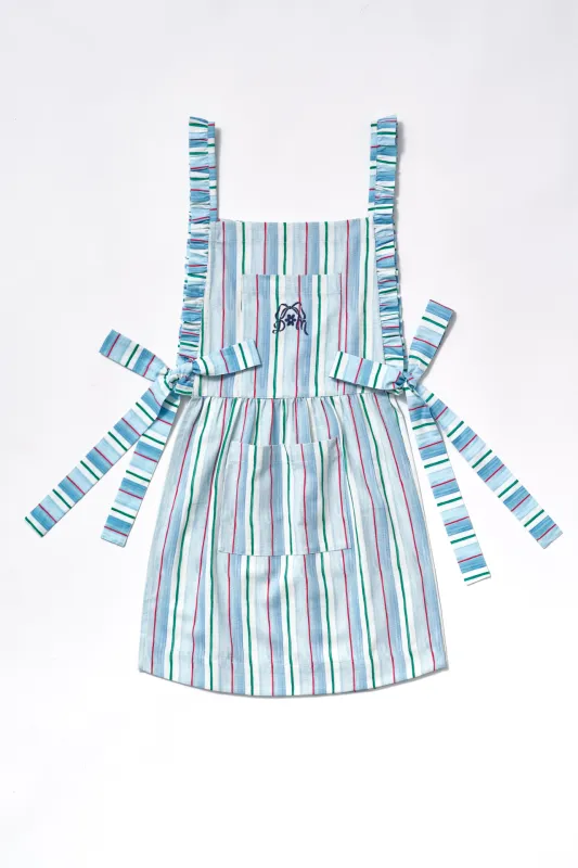 mandy apron - blue stripe sold by Damson Madder