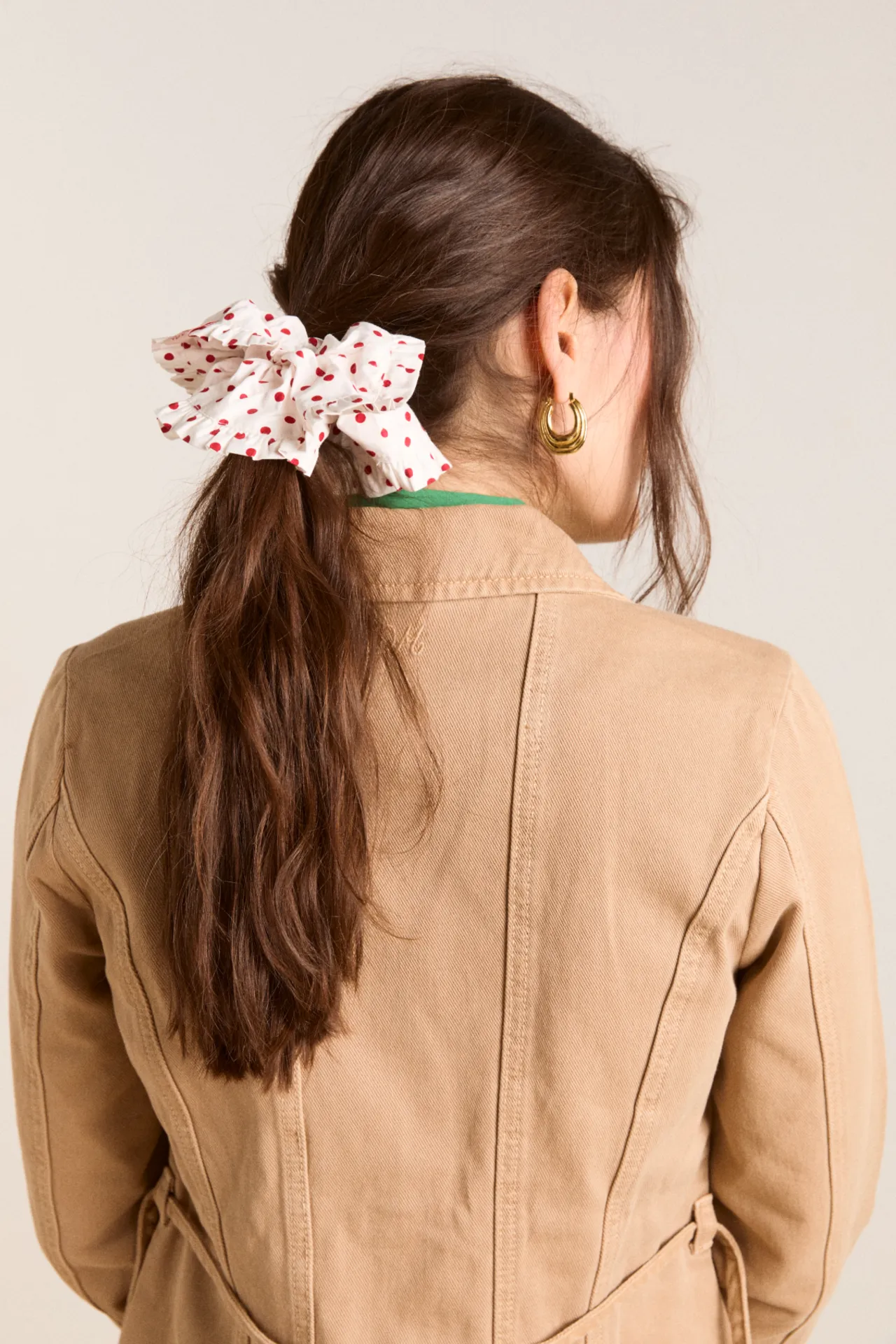 frill edge scrunchie - off white and red spot sold by Damson Madder product image thumbnail 3