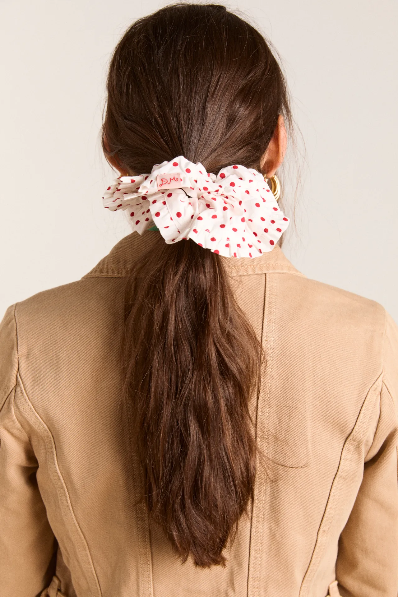 frill edge scrunchie - off white and red spot sold by Damson Madder product image thumbnail 2