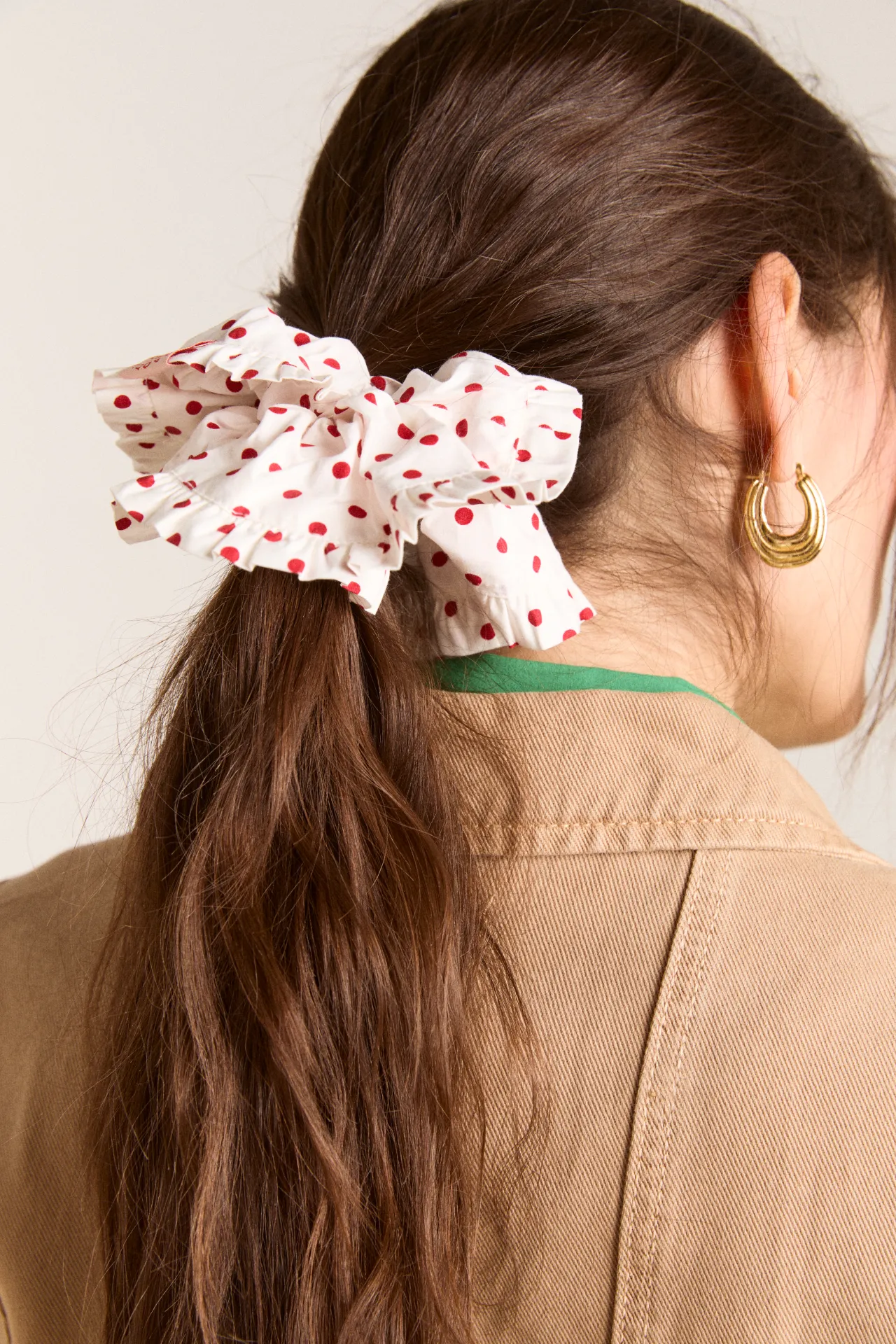 frill edge scrunchie - off white and red spot sold by Damson Madder product image thumbnail 4