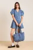 denim tote bag- laser check sold by Damson Madder