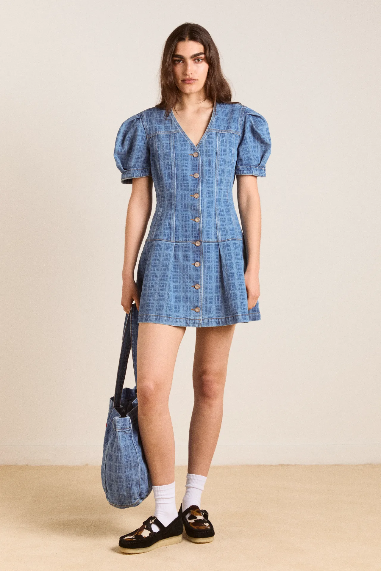 denim tote bag- laser check sold by Damson Madder product image thumbnail 5