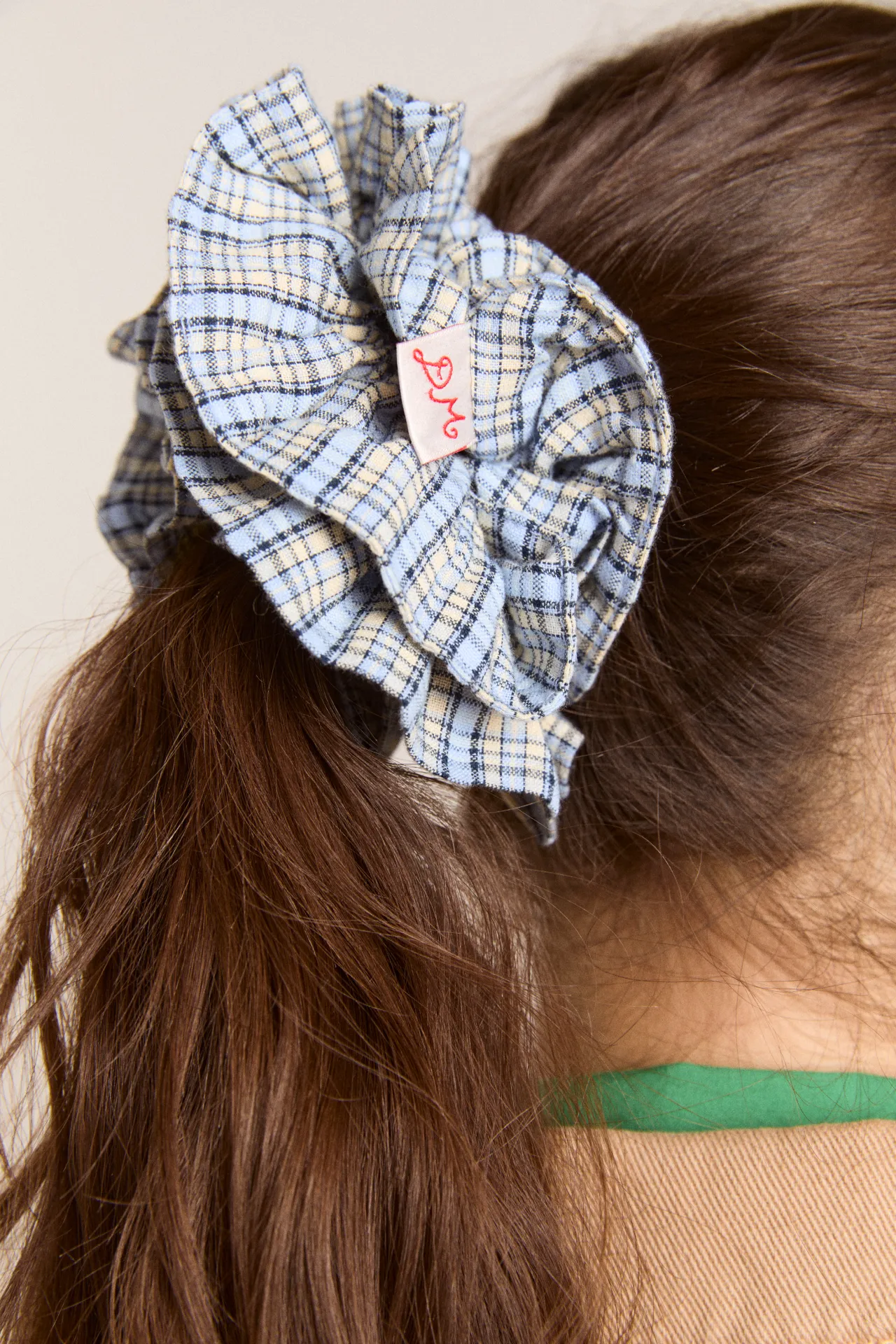 garter scrunchie- cloudy check sold by Damson Madder