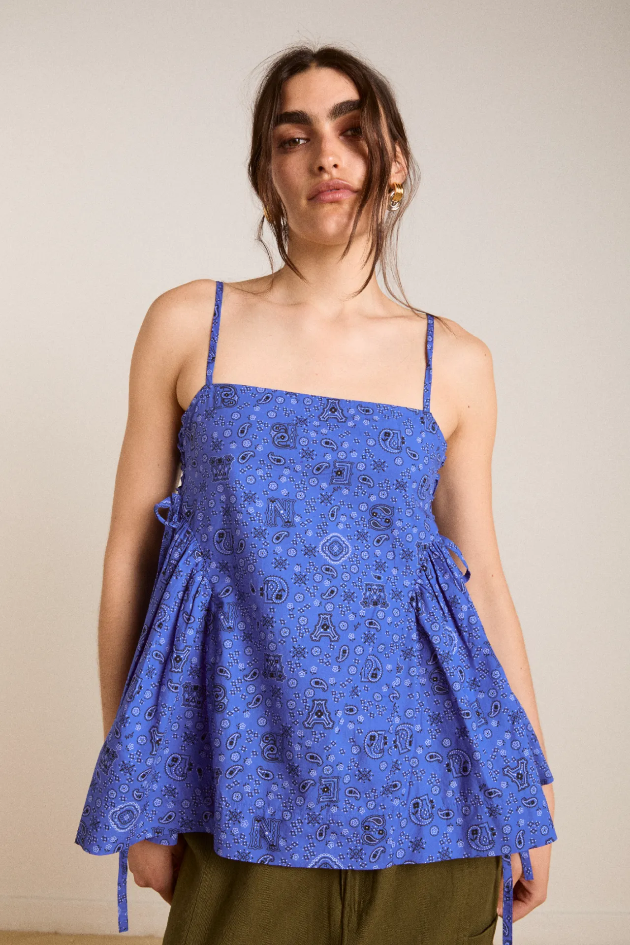 cressida cami - blue paisley sold by Damson Madder