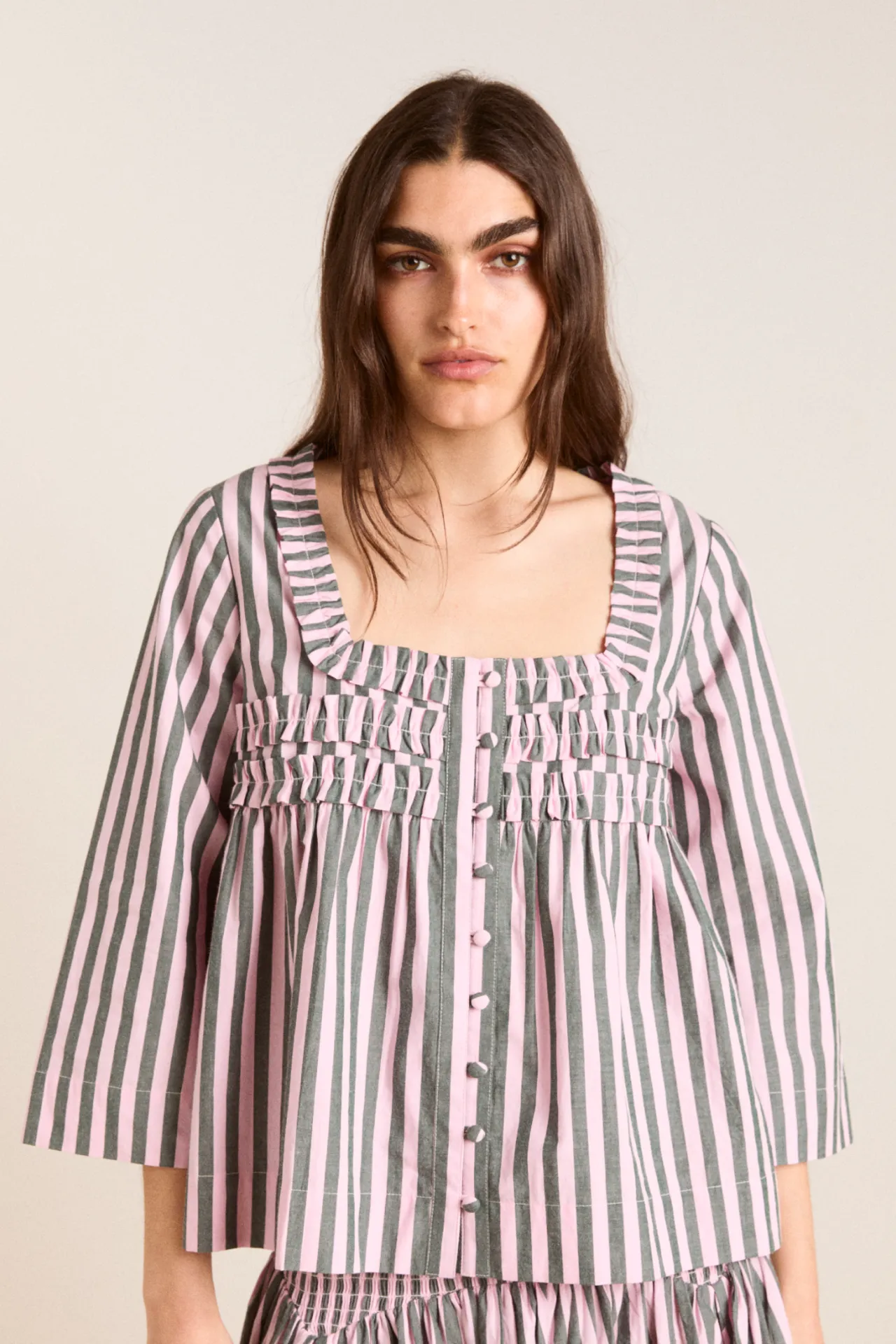leilani blouse - garden stripe sold by Damson Madder